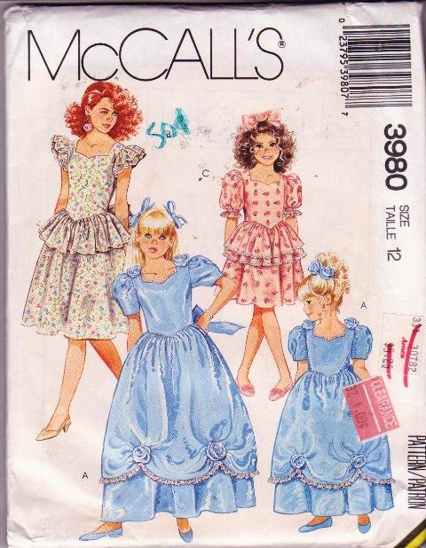 McCall’s Vintage Girls Gown & Dress Sewing Pattern 6926 Dated 1988 Size 12