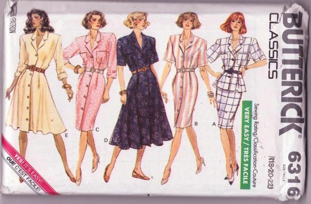 Butterick Classics 6316 Vintage Sewing Pattern Misses Dress-Top-Skirt Dated 1988 Size 18-20