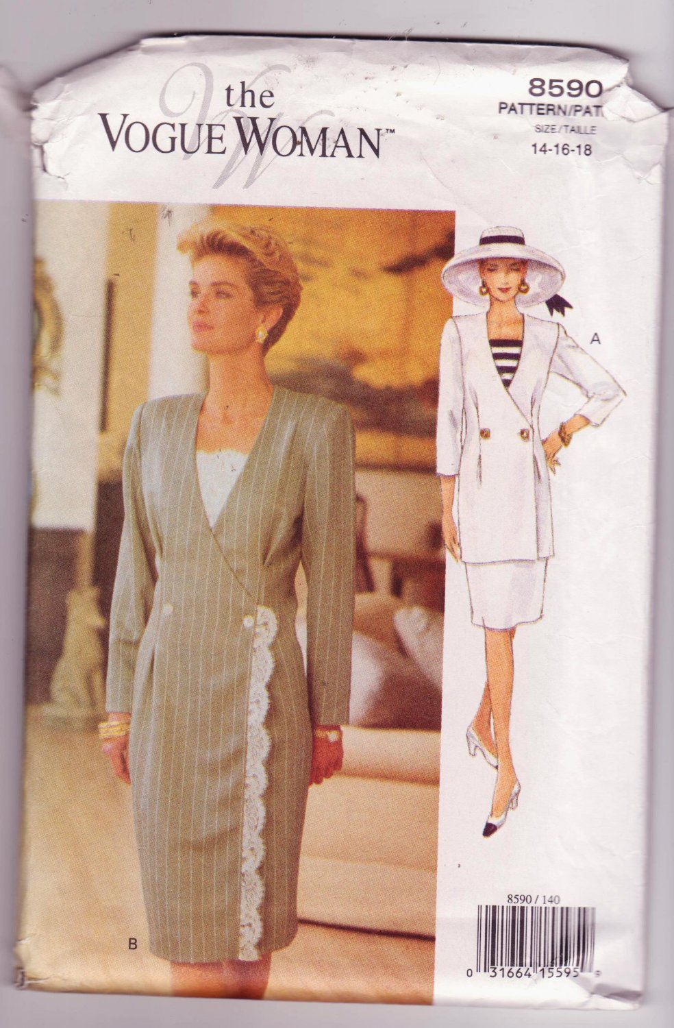 Vogue Woman Dress Jacket Top & Skirt Sewing Pattern 8590 Sizes 14-18 Dated 1993