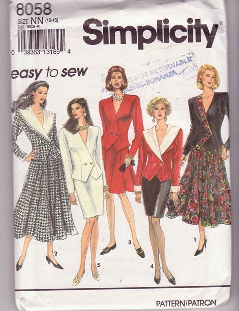 Vintage 1992 Simplicity Pattern 8058 Woman's Flared Skirt Semi-Fitted Lined Jacket