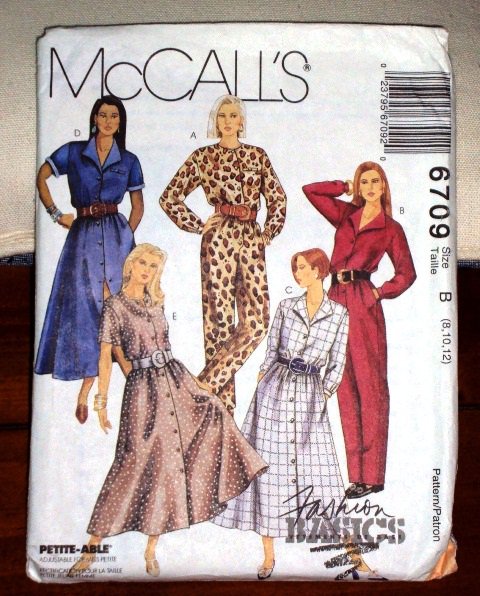 Misses McCall’s Classic Shirtdress & Jumpsuit Pattern 6709 Sizes 8-12 Petit-Able Dated 1993