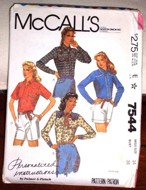 McCall's Pattern 7544 Vintage Western Women's Shirt Size 14