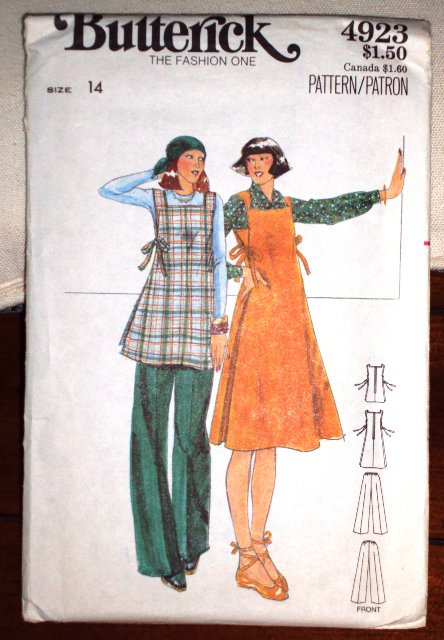 Vintage Butterick Pattern 4923 Maternity Jumper Dress Pattern Top Pants © 1970’s Size 14