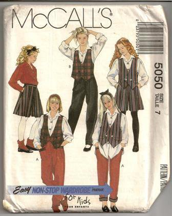 Vintage 1990 McCalls Pattern 5050 Girls Reversible Vest Blouse Split Skirt Pants Size 7