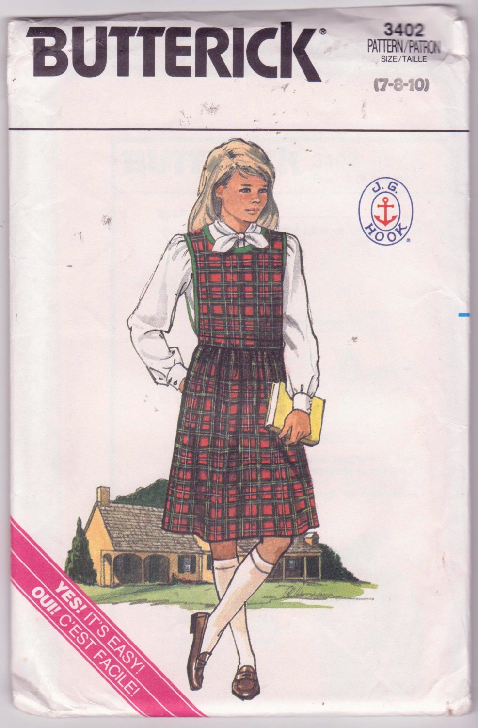 Butterick Vintage Sewing Pattern 3402 Girls School Jumper Blouse Sizes 7 to 10 Dated 1985 JJ Hook