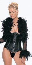 Satin Princess Lined Metal Boned Waist Cinch & Lycra Mesh Feather Bolero