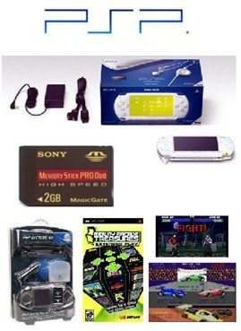 Sony PSP Giga Pack (Ceramic White) plus 21 Games and PSP Car Kit + 2GB memory card
