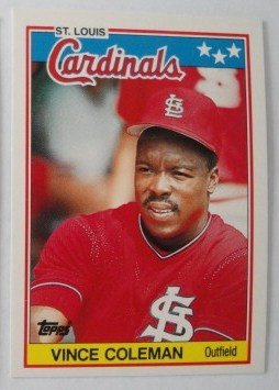 1988 Topps Mini Baseball Card, Vince Coleman, St. Louis Cardinals