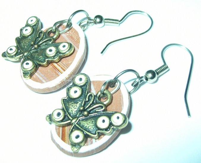 Butterflies against wood earrings