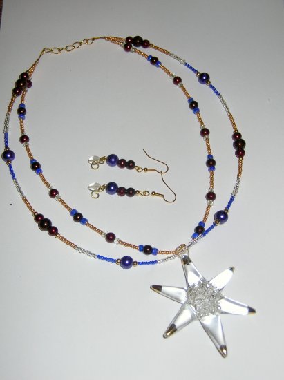 Purple Glass Star Earring and Necklace set