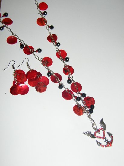 Red Anchor Heart and Shell necklace
