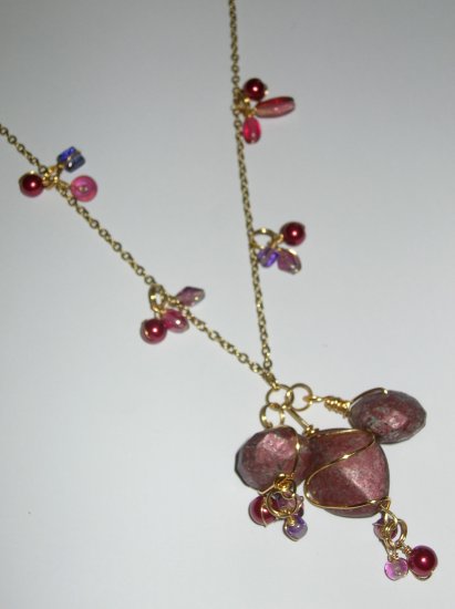 Purple wire wrapped long necklace and earring set