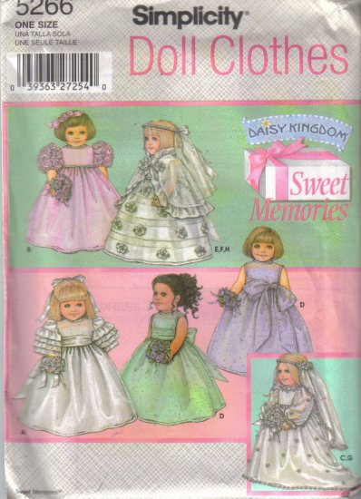 5266 Simplicity Sweet Memories Doll Clothes 18" Dolls