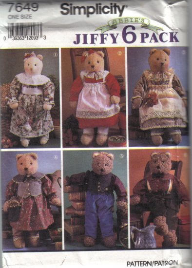7649 Simplicity Abbie's Jiffy 6 Pack Stuffed Bear and Clothes
