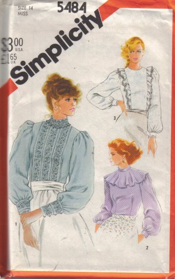 5484 Vintage Simplicity Misses Back Buttoned Blouses 6-16