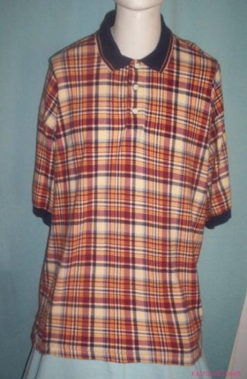 Mens Dockers Red-Yellow & Blue Plaid Long Polo Shirt-XL