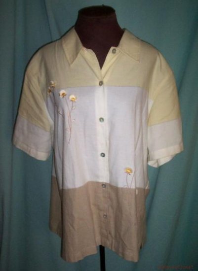 Womens Plus Lemon-Grass Button Front Shirt- 22