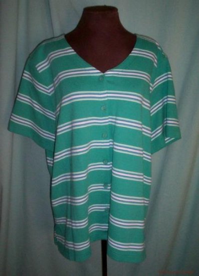 Womens Alfred Dunner Button Front Short Sleeve Shirt-2X