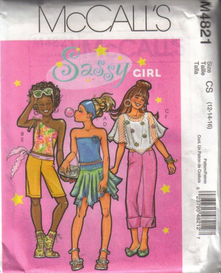 M4821 McCall's Sassy Girl-Top-Skorts-Shorts-Capri Pants -7-16