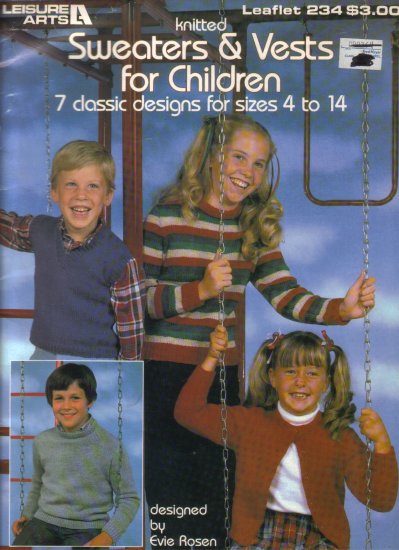 1982 Leisure Arts Knitted Sweaters & Vest For Children 4-14