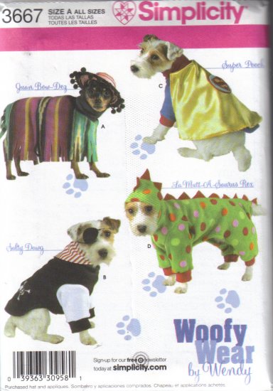 3667 Simplicity Dog Clothes Woofy Wear All Sizes