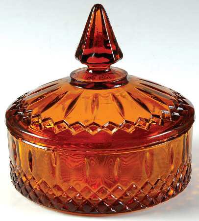 Indiana Amber Glass - Princess Pattern- Powder/Candy Box - With Lid