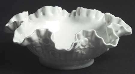 Fenton Rose Crimped Bowl in Milk Glass