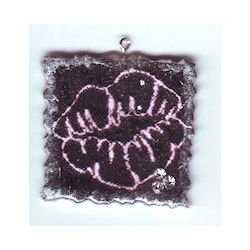 Polymer PINK LIPS Art Necklace Pendant with Crystals 2010061