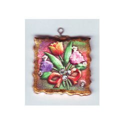 Polymer TULIP FLOWERS Necklace Pendant with Crystals 2010067
