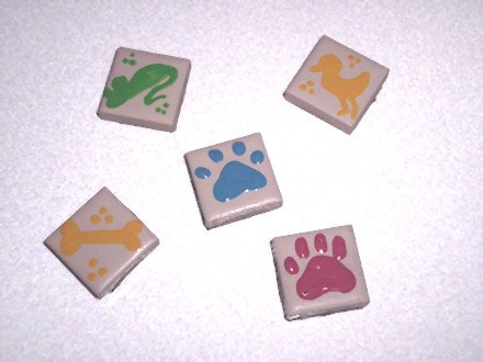 5 pack Painted Ceramic TILE MAGNETS Pet designs 1 inch Refrigerator magnets 2010070