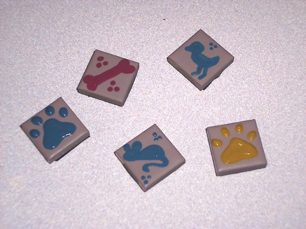 5 pack TILE MAGNETS Ceramic Painted Pet designs 1 inch Refrigerator magnets 2010069