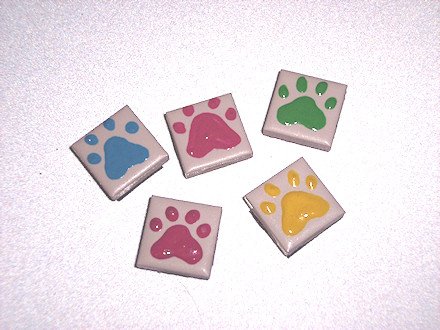 5 pack TILE MAGNETS Ceramic PAW PRINT Painted Pet designs 1 inch Refrigerator magnets 2010071