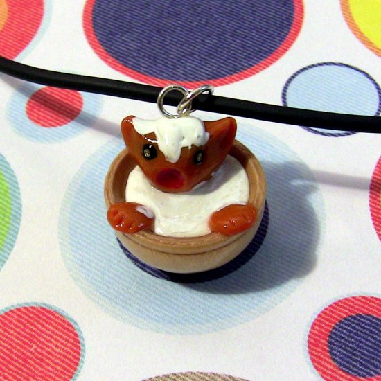 Orange Animini Kitten in a Bowl of Cream Necklace