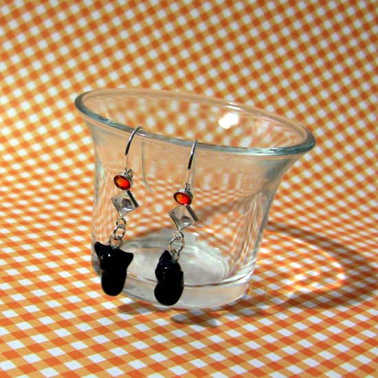 Black Cat Fire Opal Halloween or Harvest Earrings