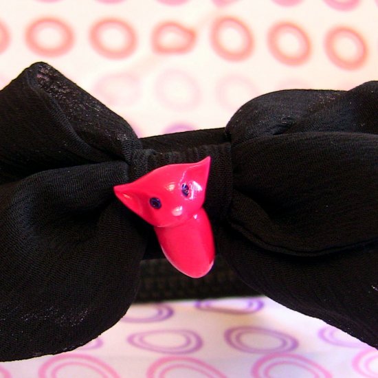Hot Pink Cat on Black Cloth-covered Headband