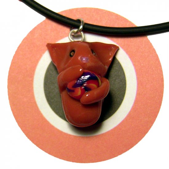 Orange Kitty Hugging Ball of Yarn Animini Necklace
