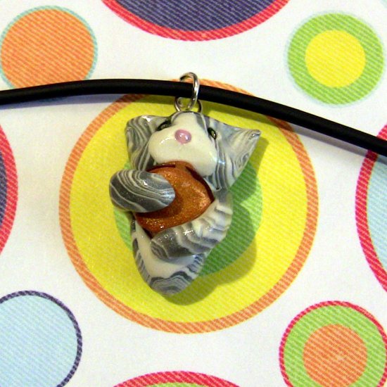 Cheezburger Kitty Silver and White Swirl Tabby Tuxedo Animini Necklace