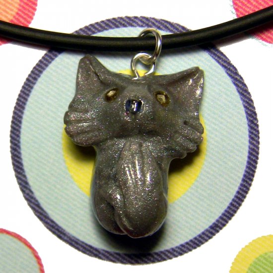 Silver Cat Long-haired Kitty Animini Necklace