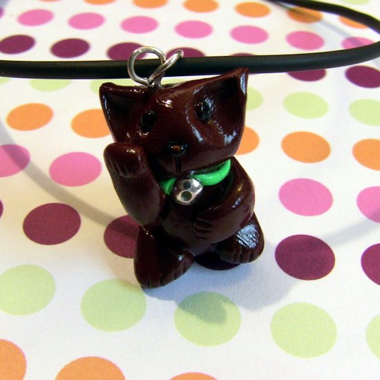 Mint Chocolate Maneki Neko Truffle Kitty Necklace