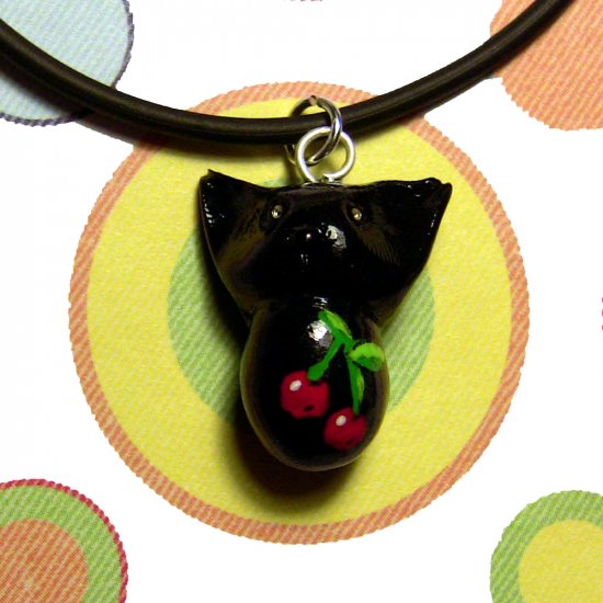 Rockabilly Cherries Kitty Necklace