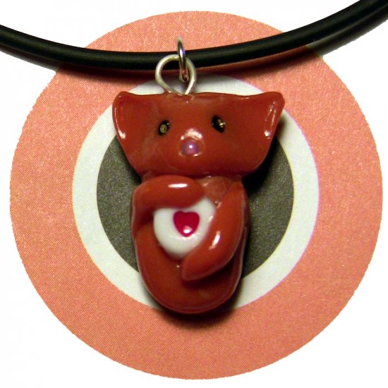 Ginger Orange Kitty Valentine Heart Animini Cat Necklace