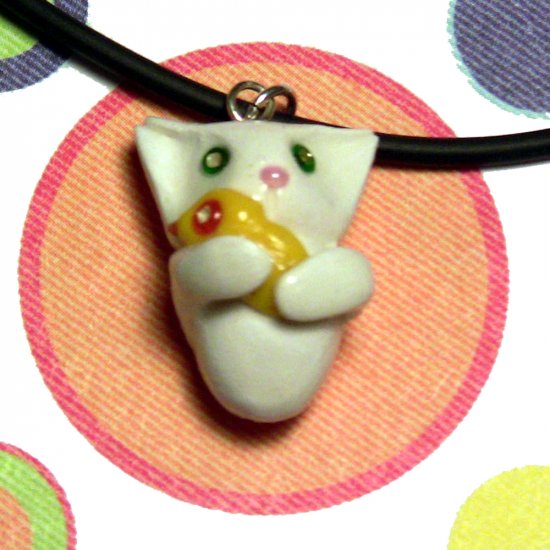 Kitty Hugging Ducky White Animini Necklace