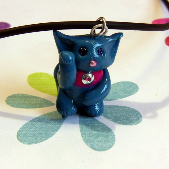 Turquoise Blue Maneki Neko Lucky Cat Necklace