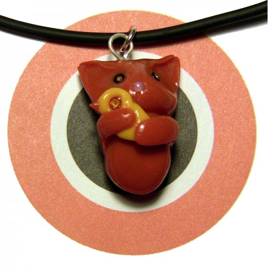 Kitty Hugging Ducky Orange Animini Necklace