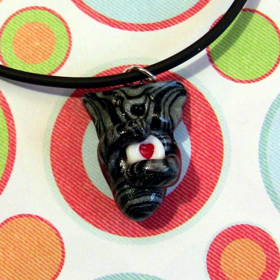 Tabby Hugging Heart Necklace-- Silver and Black