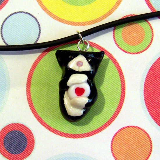Kitty Hugging Heart Necklace-- Tuxedo