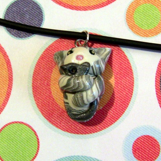 Kitty Hugging Mouse Necklace-- Silver Tuxedo