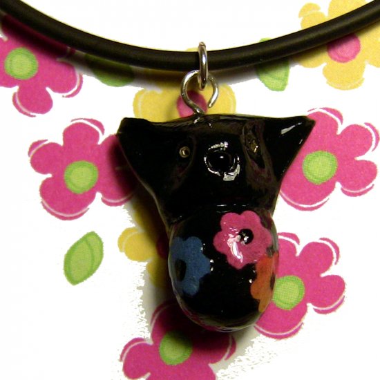 Blossom Belly Kitty Necklace: Black