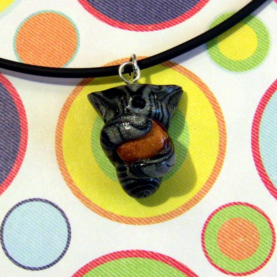 Cheezburger Kitty Silver and Black Swirl Tabby Animini Necklace