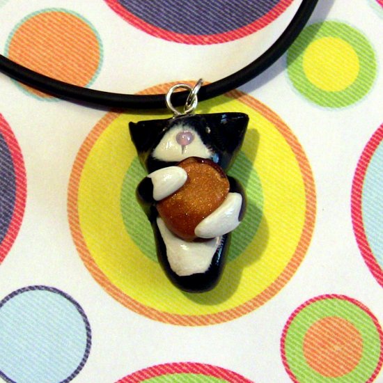 Cheezburger Kitty Black and WhiteTuxedo Animini Necklace